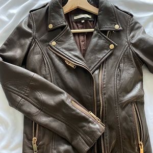 Brown leather biker jacket